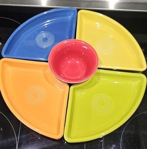 Colorful Fiesta Wear Sectioned Serving Platter with Bowl.